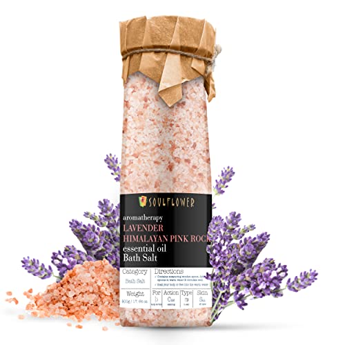 Soulflower Lavender Bath Salt With Himalayan Pink Rock Salt, Lavender Essential Oil, Vitamin E For Calming, Relaxing Muscle, Skin Softening - 100% Pure & Ayurvedic #TOP6