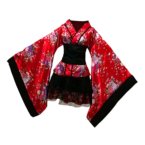Oshhni Japanisches Damen-Tanz-Kimono-Outfit, V-Ausschnitt, Kostüm, klassisch für Mottoparty, Halloween, Party, Uniformen, traditioneller...