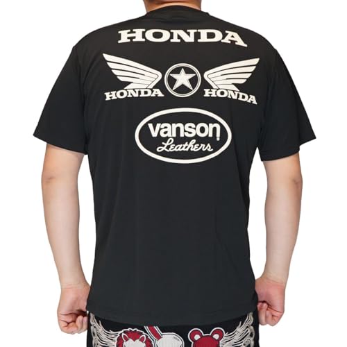 [バンソン] ホンダ HONDA コラボ ドライTシャツ 半袖 メンズ ドライ生地 吸汗速乾 UVカット HRV-2409 ブラック-Lのサムネイル