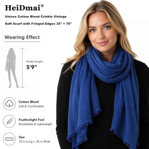 Image of Lightweight Cotton Blend Scarf for Women Men | Large,Breathable,Thin,Soft,Crinkle Scarf,Hijab Head Wrap,NeckScarf,Everyday,Travel Scarf,Summer Dress Scarves Holiday Gift
