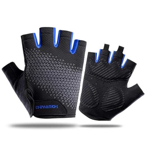 SDFCJQ Cycling Gloves for Men Women Half Finger Bike Gloves Anti-Slip Padded Breathable MTB Gloves for Riding Biking Hiking Motorcycle Outdoor Sports BlackBlue L