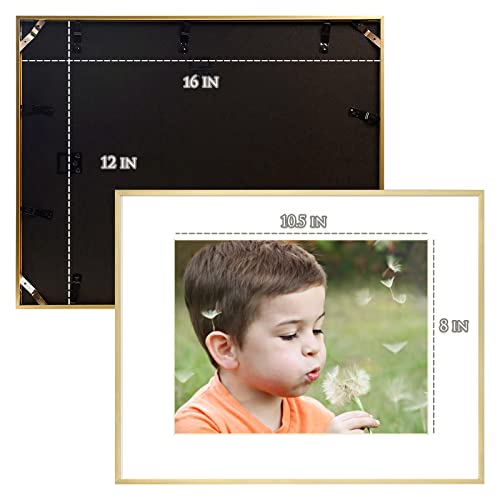 Frametory, 12X16 Metal Picture Frame - Aluminum Thin Molding - Photo Frame With Ivory Color Mat For 8.5X11 Wall Art & Pre-Installed Mounting Hardware - Real Glass (Gold, 2 Pack) #TOP3