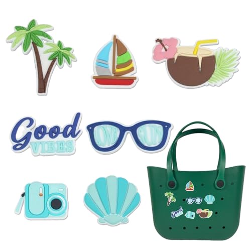 Abalorio de playa para bolsas de Bogg, 7 dijes de playa de goma, inserto de dije de de Bogg, dije de goma para bolsas, accesorios decorativos para bolsas de PVC, accesorios decorativos de playa