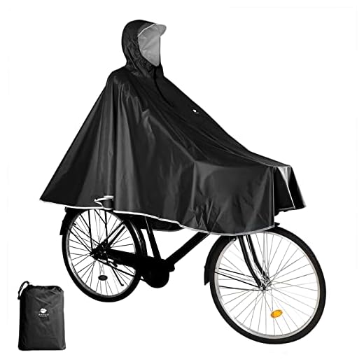 Anyoo Waterproof Cycling Rain Poncho Portable Lightweight Rain Jacket with Hood Bicycle Compact Rain Cape Reusable Unisex for Backpacking Camping Outdoors - Black