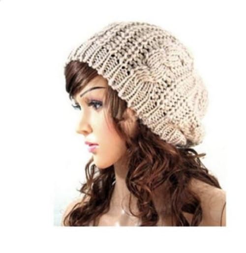 Womens Winter KNITTED Beanie Hat BEIGE