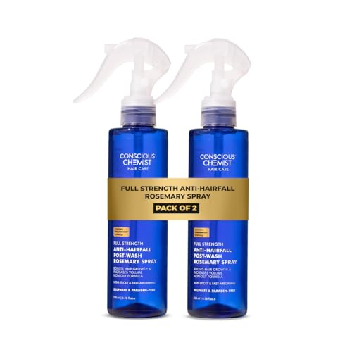 Image of Conscious Chemist Full Strength Anti-Hairfall Rosemary Spray | Post Wash Spray with Rosemary Extract, Yeast Extract & Copper Tripeptide-1 | Reduces Hairfall & Softens Strands | StrandBoost️ Technology | For All Hair Types | Women & Men | 200ml (Pack of 2)