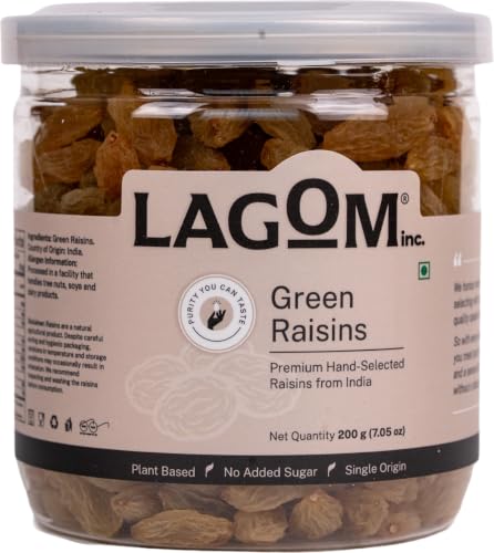 Image of Lagom Green Raisins 200g | Premium Indian Kishmish | Long, Seedless & Naturally Sweet | Soft Texture | No Added Sugar, No Preservatives | Vegan, Gluten Free, Non-GMO