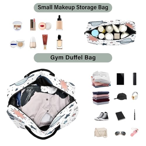 ​​Large Foldable Travel Duffel Bag, Waterproof Gym Bag for Men & Women, Carry-On Luggage Weekender Overnight Bag, Cute Planets Dino4