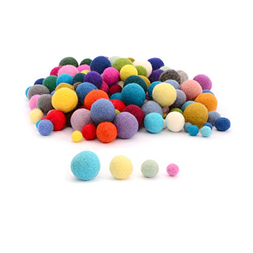 Image of Glaciart One Felt Pom Poms, Wool Balls (160 Pcs) 4 Sizes: 1 cm, 1.5 cm, 2 cm & 2.5 cm, Handmade Felted 40 Color (Red, Pink, Blue, Yellow, White, Pastel & More),Bulk Small Puff for Felting & Garland