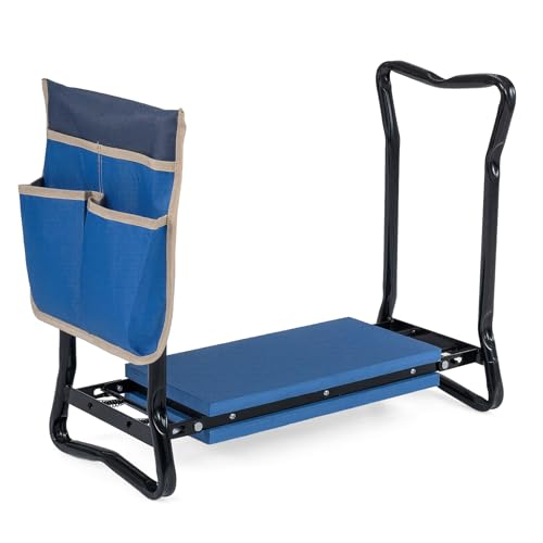 Image of 2-in-1 Garden Kneeler and Seat, Folding Garden Seat w /EVA Foam Kneeling Pad & Removable Tools Pouch, Sturdy Steel Frame, No Assembly, Portable Heavy Duty Garden Stool for Women Men Seniors
