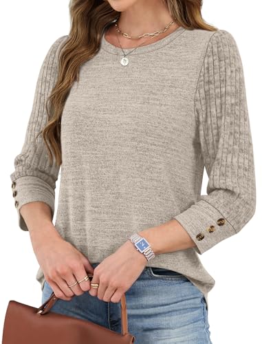 WIHOLL Long Sleeve Shirts for Women Lightweight Sweaters 3/4 Length Sleeve Fall Outfits 2025 Winter Clothing Dressy Casual3