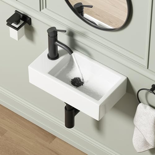 Wall Mount Bathroom Sink, QISHKA 18" x 10" Modern Ceramic