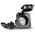 True Mods 15A AC Port Plug Flanged Inlet Socket Shore Power Supply Receptacle w/ 16" Outdoor Extension Cord Cable for RV Camper Boat Trailer [NEMA 5-15 125V] [Low-Profile] [Waterproof] [ETL Approved]