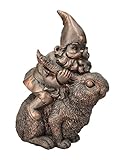 Pacific Giftware Bronze Gnome on Bunny Figurine, 8.07-inch Height, Gold Cast Broze, Table Decoration