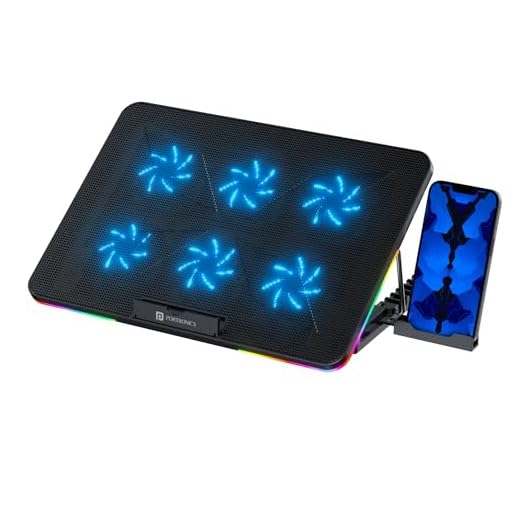 Portronics My Buddy Air Cooling Pad Laptop Stand with 6 Cooling Fans, RGB Lights, 7 Adjustable Heights, Mobile Stand for Upto 17 Inches Laptop (Black)