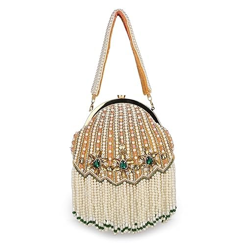 mybwo Nazara Designer Zari, Sequins & Pearl Embellished Batua Bag for Women Silver Wedding Batua Pouch-picture-12