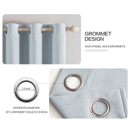 Image of MIULEE Linen Textured Curtains Solid 100% Blackout for Bedroom Thermal Insulated Chambray Blue Grommet Room Darkening Curtains & Drapes Luxury Decor for Living Room 52 x 72 Inch (2 Panels)