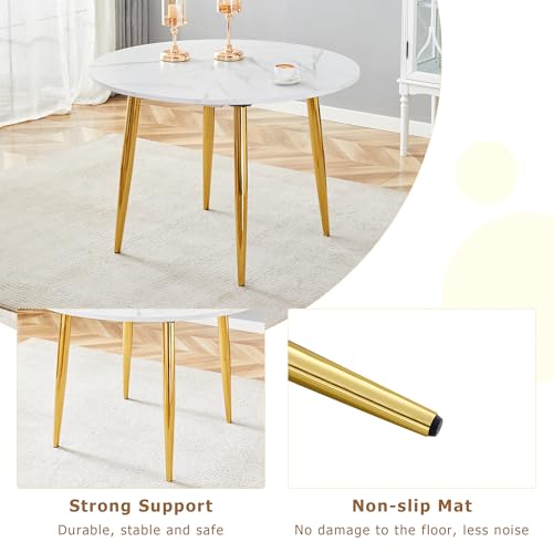 Image of Extendable Round Dining Table Set for 4, 42-54 inch Expandable Dining Table with 4 Upholstered Chairs, Engineered Wood Top, Space-Saving Round Kitchen & Dining Room Table Set(1 Table + 4 White Chairs)