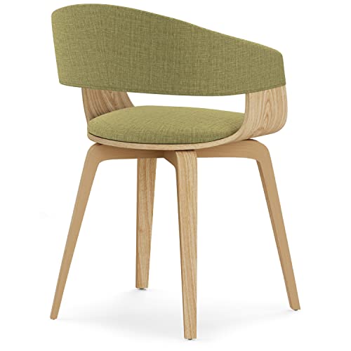 Simplihome Lowell 17 Inch Mid Century Modern Bentwood Dining Chair With Light Wood In Acid Green Polyester Linen, For The Dining Room #TOP4