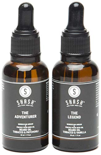 SHASH Beard oils, Tobacco & Vanilla, Tobacco & Patchouli (30ml) - Supports Faster, Healthier Growth - Hydrates Dry Skin and Hair, Reduces Itchy Discomfort - Paraben, All Silicone and Sulfate-Free