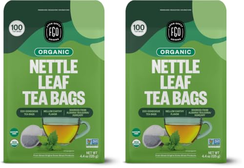 FGO Organic Nettle Leaf Tea, 100 Count, Eco-Conscious Tea Bags, Caffeine Free, Resealable Bag, Packaging May Vary (Pack of 2)
