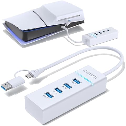 USB Hub for PS5 Pro, PS5 USB Port Expander, 4-Port USB 3.0 Splitter, Hiht-Speed USB Charging Hub for PS5 Slim Console, USB C to USB 3.0 Hub with 0.66ft Extended Cable Cover