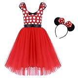 Formal Costume for Toddler Little Girl Tutu Skirt Cartoon Ear Headband Polka Dot First Birthday Halloween Costume Princess Outfits X# Red Long Dress+Headband 4-5 Years