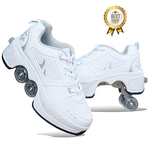 KUXUAN Patines 2 En 1 Multifunción Unisex Patines De Ruedas para Montar Patines De Ruedas Ajustables para Patinar Correr,White-42