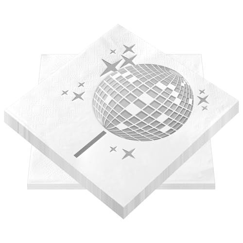 Giantree Guardanapos decorativos de discoteca, 60 unidades, 25 x 25 cm, bola de discoteca, guardanapos decorativos dos anos 70 e 80, guardanapos de papel, decoração de discoteca, festas, cor