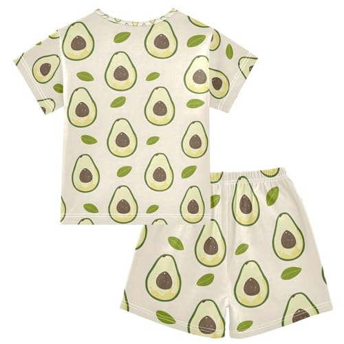 ALAZA Avocado Leaves Pajamas Set Short Sleeve Cotton Sleepwear Summer Pjs 2 Piece 5-14Y2