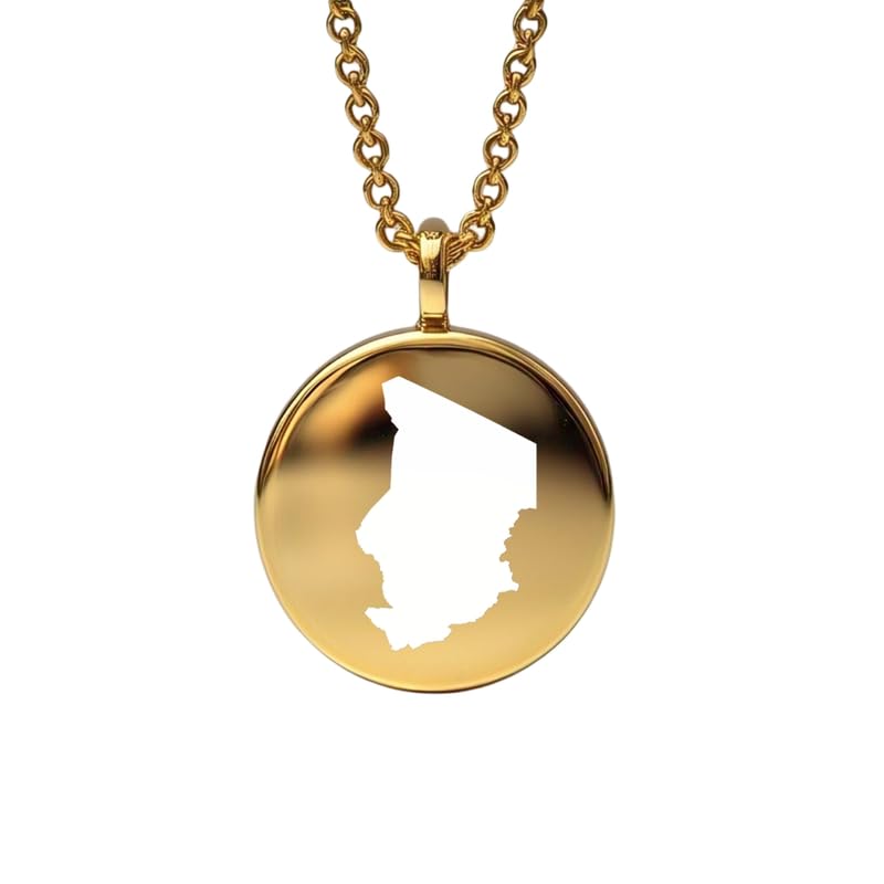 Pendentif carte du Tchad en argent sterling plaqué or 14 carats, forme ronde de 24 mm et épaisseur de 1,5 mm, breloque Terre, bijou de voyage délicat | Médaillon gravé aventure | LKB_MAP_659