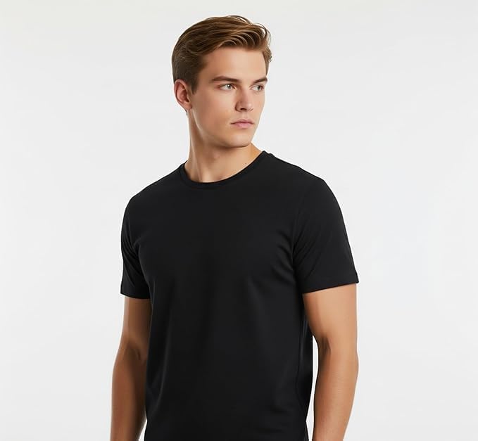 Men’s T-Shirt 100% Cotton Premium Crew Neck, Short Sleeve, Regular Fit, Solid Casual Tee - Image 2