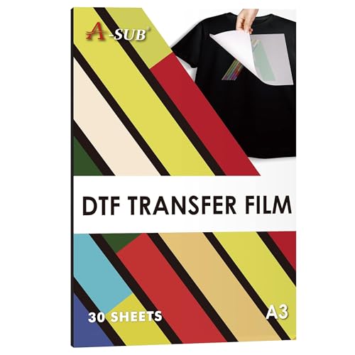 A-SUB DTF Transfer Film A3(11.7x16.5 Inch) - 30 Sheets Double Sided Matte DTF Transfer Film for Sumblimation or DTF Inkjet Printer, Direct to Film PET Transfer Paper for T shirts Textile