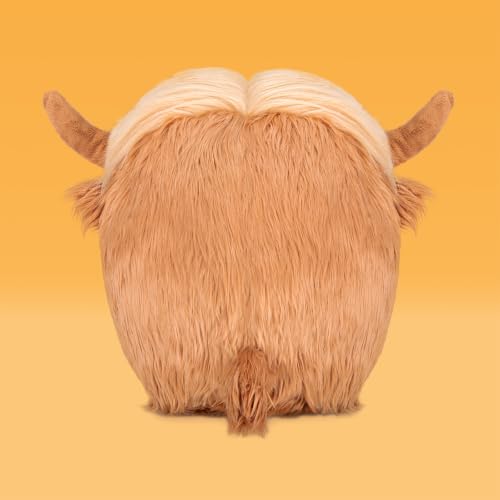 Image of Highland Cow Stuffed Animal, 14 inch Cute Scottish Cow Round Fluffy Pet Doll | Soft Farm Animal Plushie Pillow for Birthday Christmas Valentine's Day Home Decor