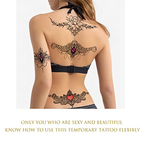 Roarhowl Lace Tattoos, Large Sexy Temporary Tattoo Set, Temporary Tattoos For Women, Belly Back Waist Thigh Body Art Fake Tattoos (Set 3) #TOP4