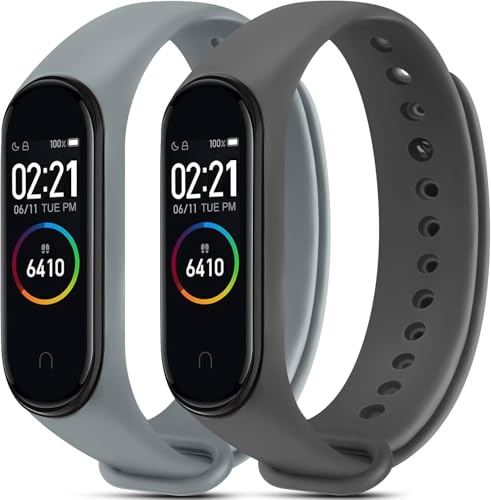 CERLINK Silicone Strap for Mi Band 3/Mi band 4 Xiaomi Smartwatch Band Lightweight Waterproof Sports & Fitness Straps (Light,Dark Grey) view 1