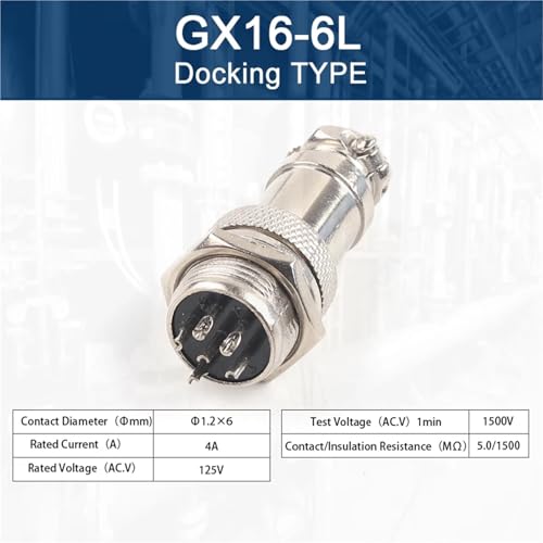Conector aviación GX16 de 6 pines macho hembra con tuerca para chasis 2