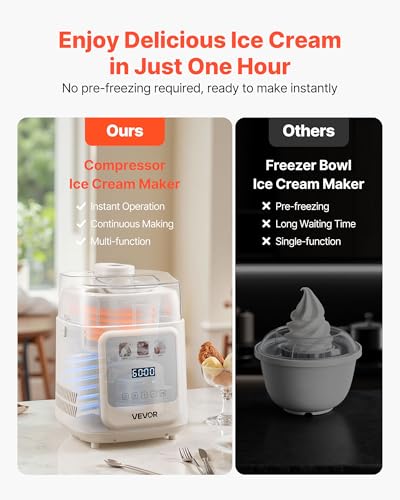 Image of VEVOR Upright Automatic Ice Cream Maker with Built-in Compressor, 1 Quart No Pre-freezing Gelato Maker & Frozen Yogurt Machine, 4 Modes Electric Sorbet-Maker, Compressor Ice Cream Machine for Home