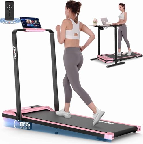 Image of FUNMILY Walking Pad - Foldable Treadmill with Incline, 300 Lb Capacity, Remote Control, LED Touch Screen, 2s Folding, Fuchsia