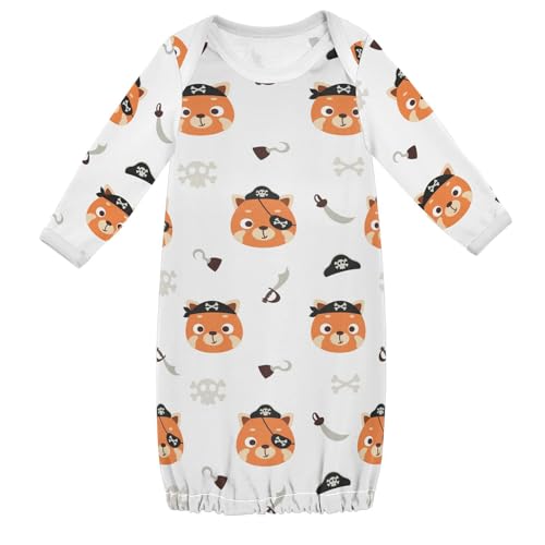 WIFIU Cute Little Pirate Red Panda Baby Girls Boys Sleeper Gown Cotton Nightgown Long Sleeve, Baby Nightdress Sleeping Clothes for Newborn 3-6 Months