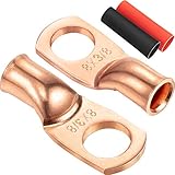 10 Pack UL Wire Lugs 8 Gauge 8 AWG 3/8 Inch Stud Ring terminals Heavy Duty Copper Crimp Lugs Welding...