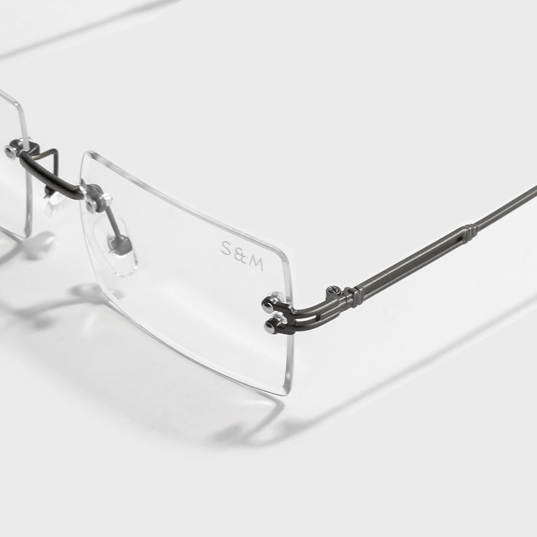 SAM AND MARSHALL HARPER Eyeglass I Light Weight Frames I Rectangle Shape I Sheet Metal Frames I Prescription Friendly I Men & Women - Image 2 thumbnail