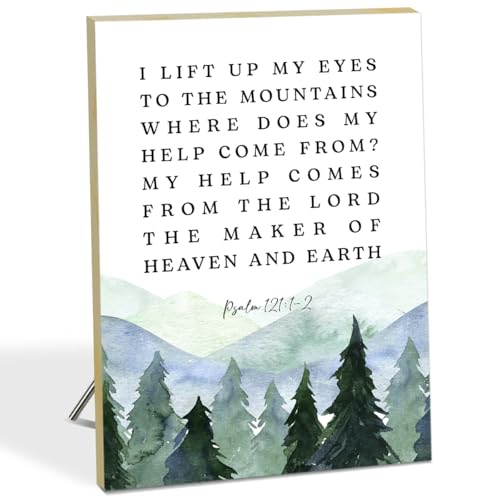 Christian Wood Plaques Desk Sign, Bible Verses Sign, Psalm 121:1-2 - I Lift Up My Eyes To The Mountains, Religious Gifts For Women, Desk Sign Scripture Wall Decor Prayer Room Decor -Ls10