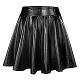 Women's Skater Skirt Shiny Metallic Flared High Waisted Flowy Mini Skirts Black Medium