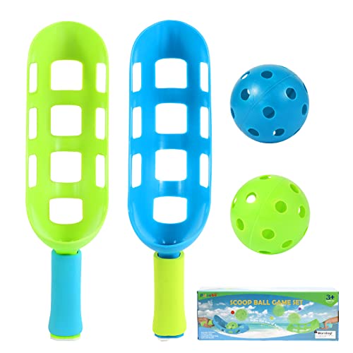 Scoop and Toss Set - Outdoor Toys for Kids with 2 Scoop Rackets and 2 Balls Beach Lawn Yard Scoop Ball Game for Kids and Adults Backyard Outside Toss and Catch Game