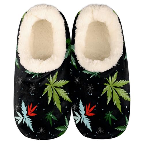 Marijuana Leaves Pattern Slippers for Women Men Cozy Non-slip House Shoes Winter Warm Indoor Slipper