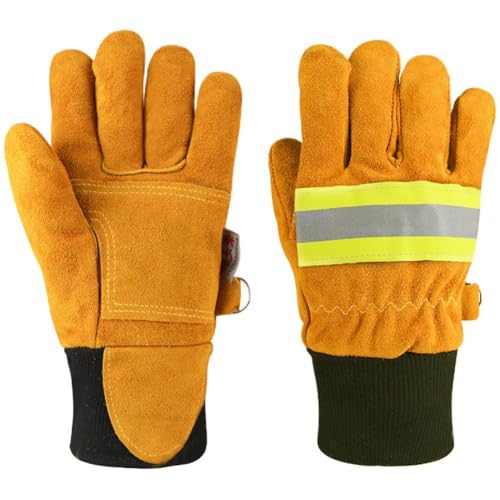 Stakee Guantes De Extinción De Incendios, 1 Par De Guantes Profesionales Para Bomberos, Resistentes Calor Y a Llamas, Guantes De Trabajo De Protección De Seguridad Con Banda Reflectante.