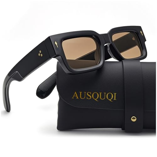 Thick Frame Square Sunglasses for Men Women Trendy Chunky Rectangle Rivet Design SunGlasses Shades UV400 Protection