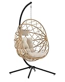 SWITTE Egg Chair Outdoor with Stand, Indoor Wicker Hanging Egg Swing Chair with Cushion, 400LBS Capacity for Patio, Bedroom & Garden - Cream