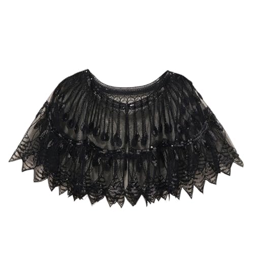 Zcargel Women Sequin Cape Shawl Elegant Ladies Glitter Shawl Wraps 1920S Vintage Lace Shawl Hollow-Out Evening Cape Shawl